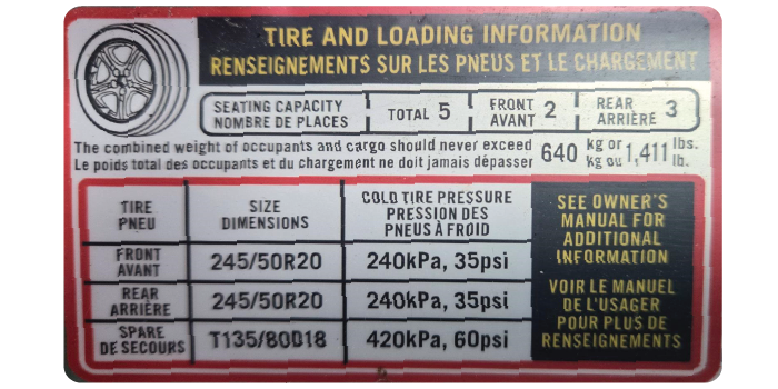 Finding what size tires your vehicle takes.