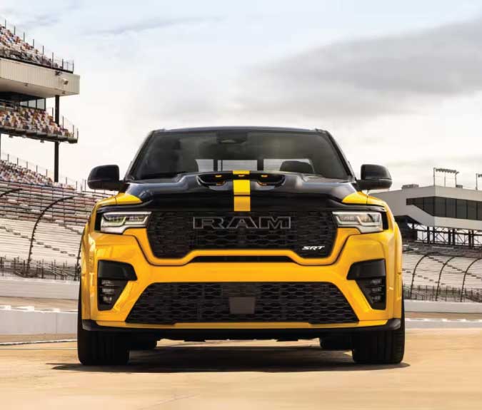 Front view of the 2027 Ram 1500 Rumble Bee, a bold performance truck inspiring interest in used Ram trucks for sale in Vermont.