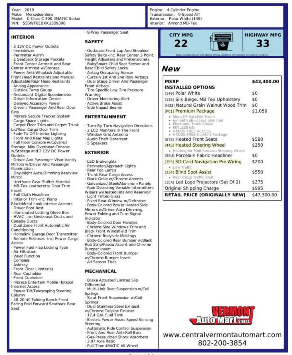 Used 2019 Mercedes-Benz C-Class C 300 4MATIC Sedan