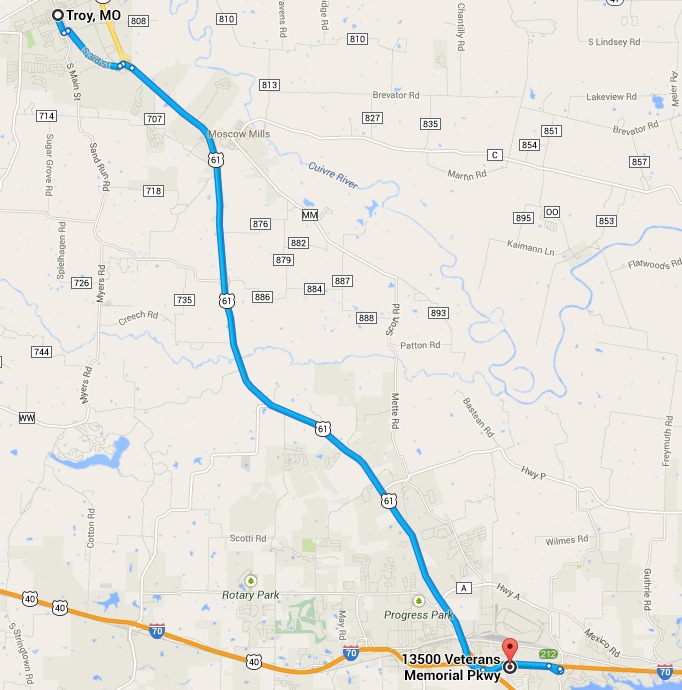 Mapped Directions from Troy to Century Dodge Wentzville.PNG