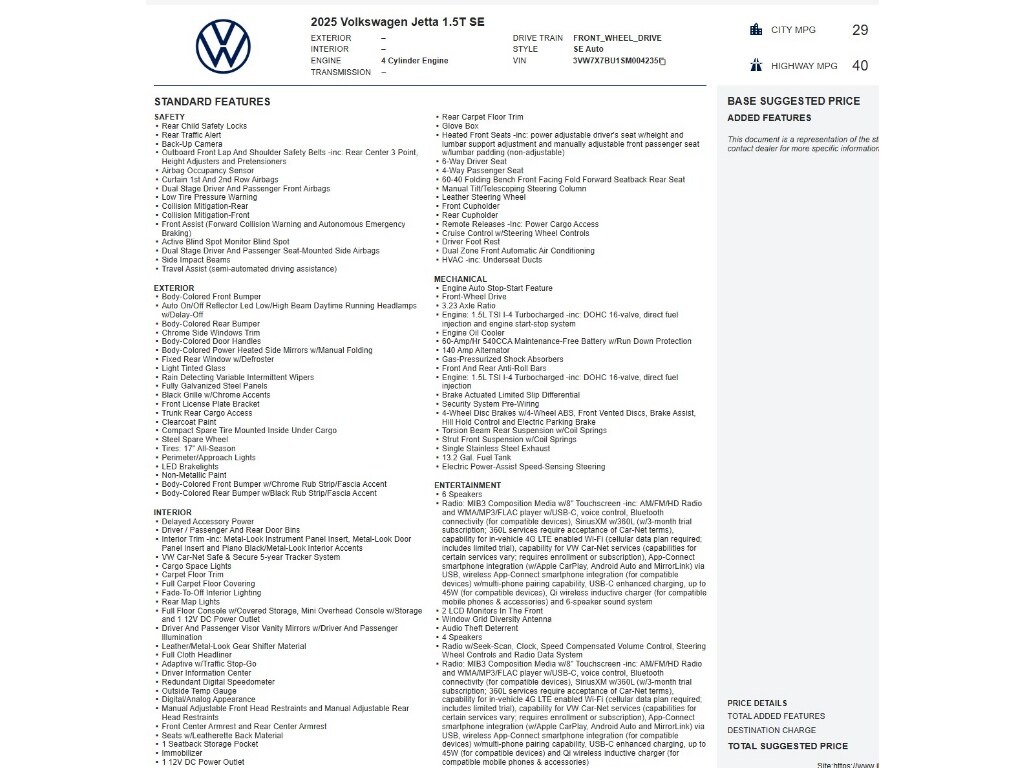 Used 2025 Volkswagen Jetta 1.5T SE Sedan