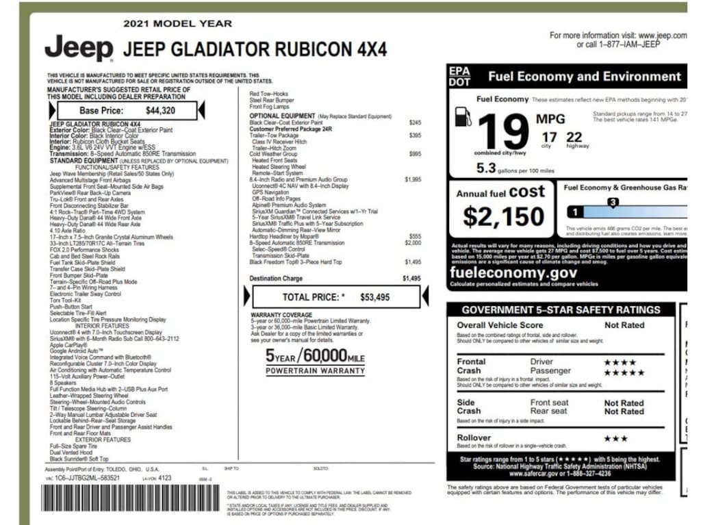 Used 2021 Jeep Gladiator Rubicon Crew Cab Short Bed Truck