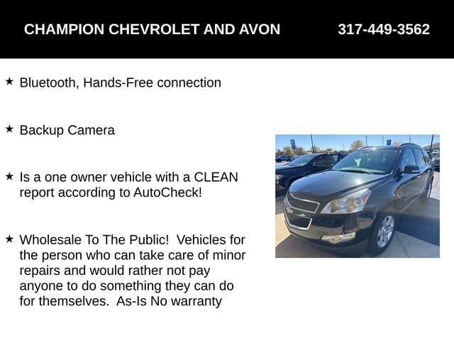 Used 2012 Chevrolet Traverse 1LT with VIN 1GNKRGED8CJ212007 for sale in Avon, IN