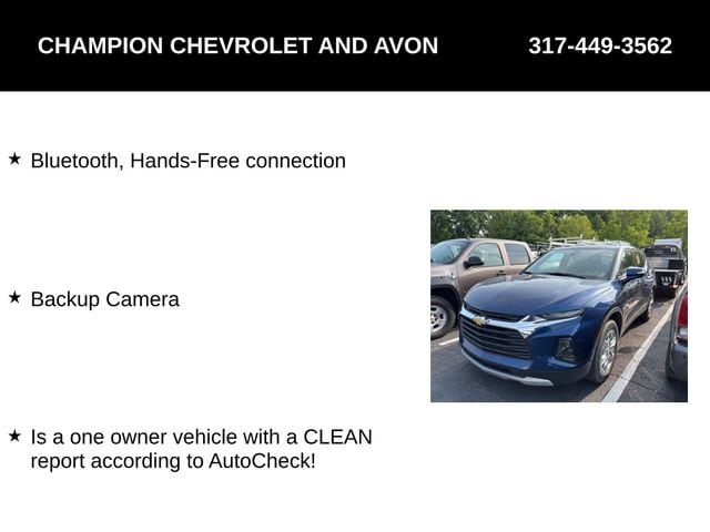 Used 2022 Chevrolet Blazer 2LT with VIN 3GNKBCR42NS214330 for sale in Avon, IN