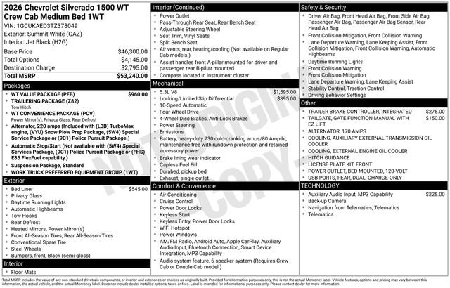 2026 Chevrolet Silverado 1500 Work Truck 1WT 4X4 Crew Cab Short Box's photo