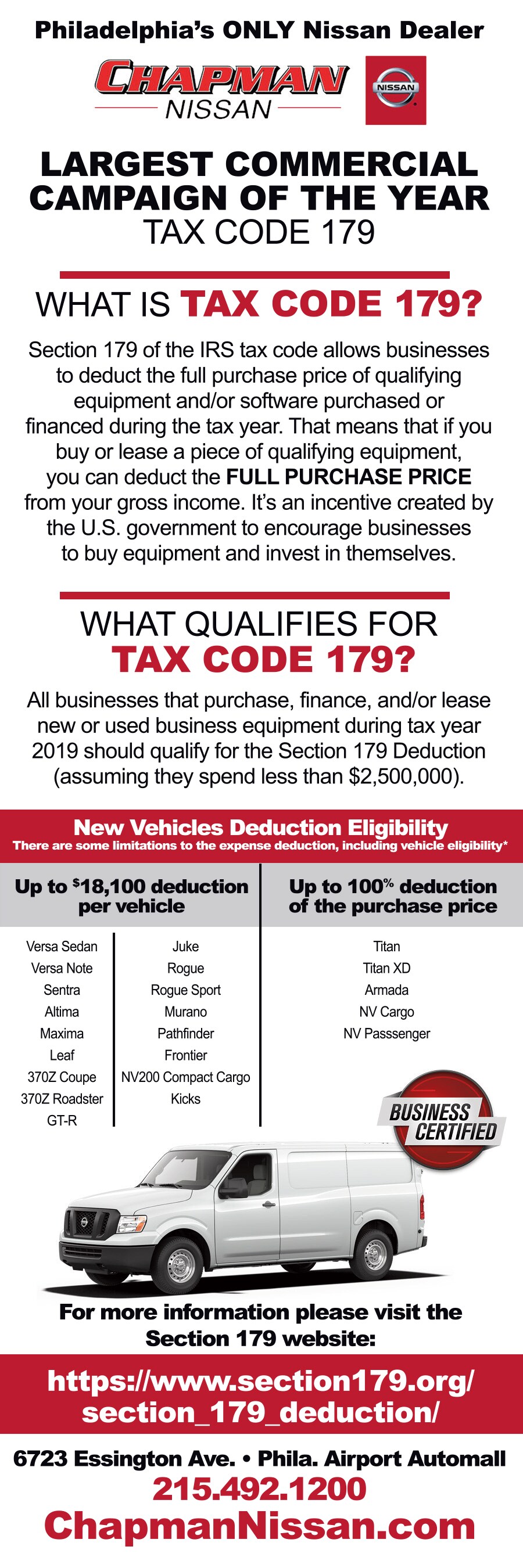 Tax Code 179 Chapman Nissan