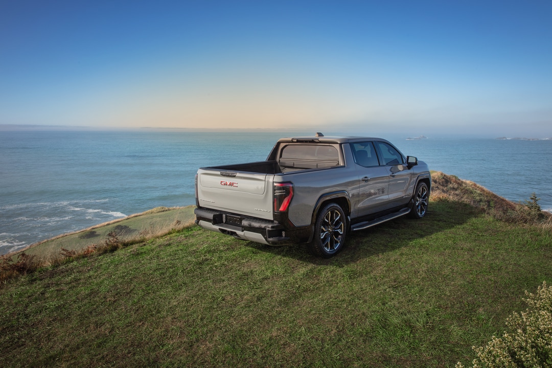  Rear bird's eye view of 2026 GMC Sierra EV