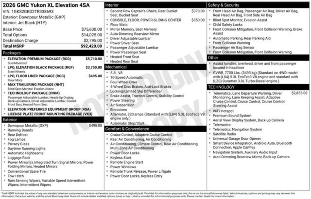 New 2026 GMC Yukon XL Elevation SUV