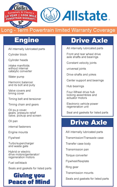 Charlie&rsquo;s 10 Year/150K Miles Powertrain Warranty in Augusta, ME 