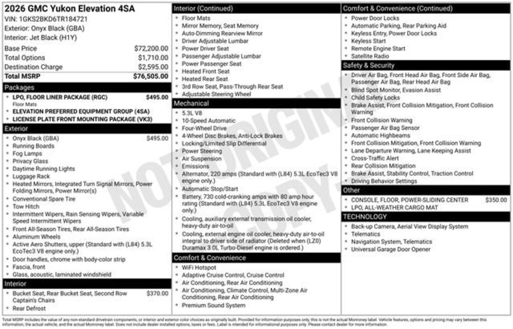 New 2026 GMC Yukon Elevation SUV