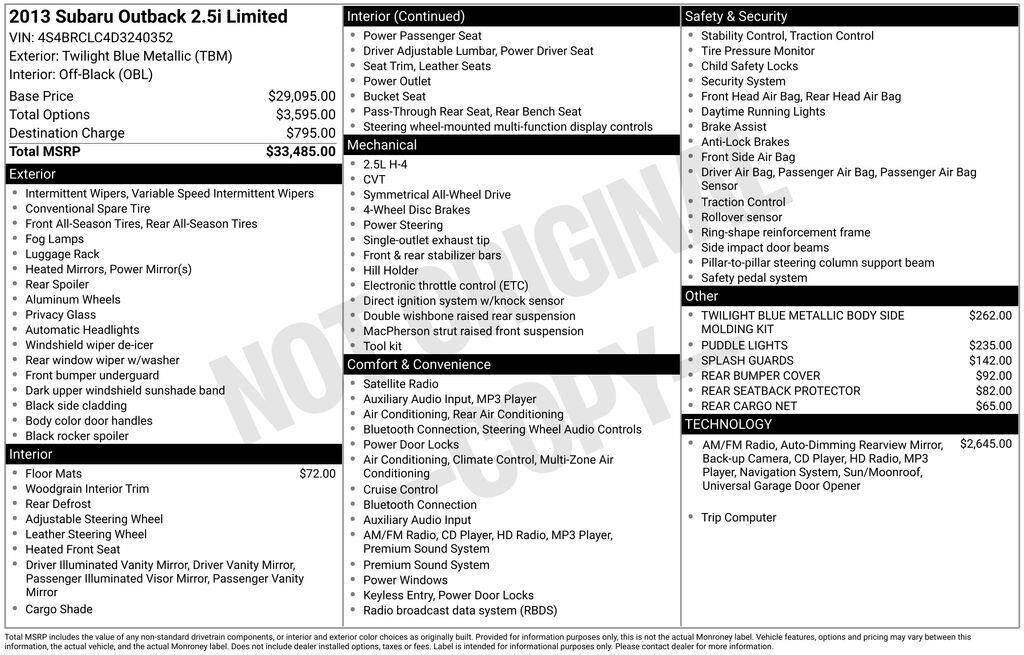Used 2013 Subaru Outback 2.5i Limited