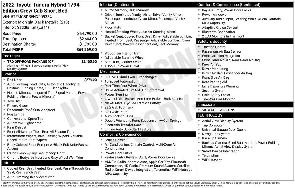 Used 2022 Toyota Tundra 4WD 1794 Edition Hybrid