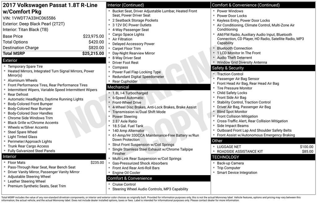 Used 2017 Volkswagen Passat R-Line w/Comfort Pkg