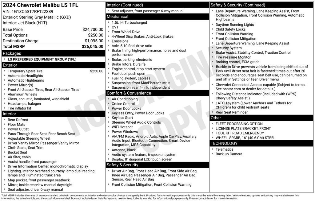 Used 2024 Chevrolet Malibu FL Car