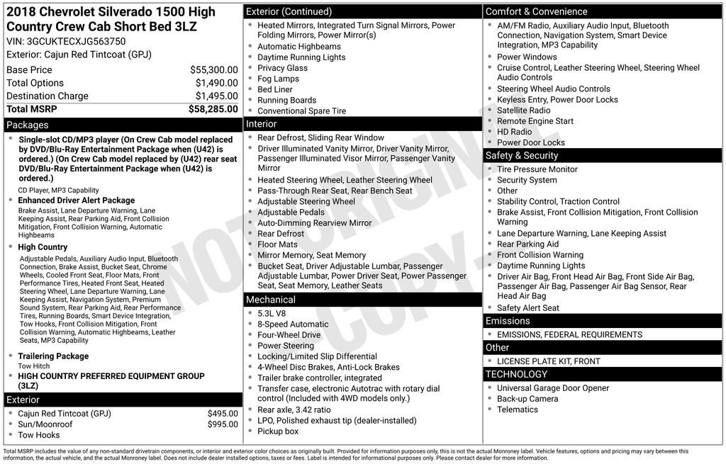 Used 2018 Chevrolet Silverado 1500 High Country Truck