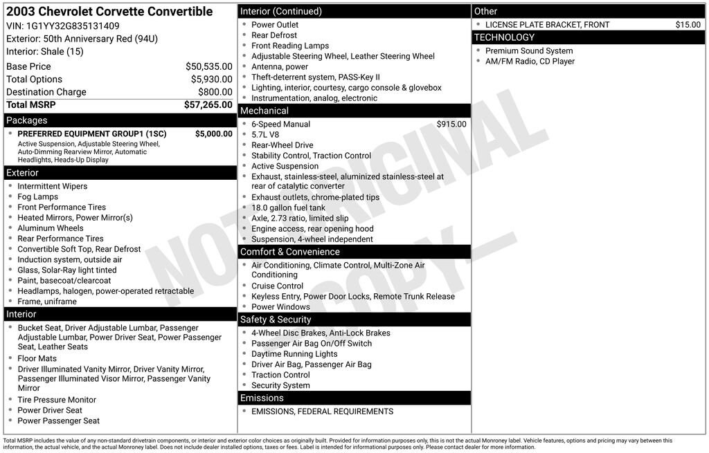 Used 2003 Chevrolet Corvette Performance