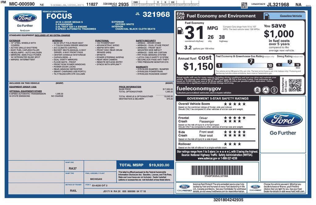 Used 2018 Ford Focus S