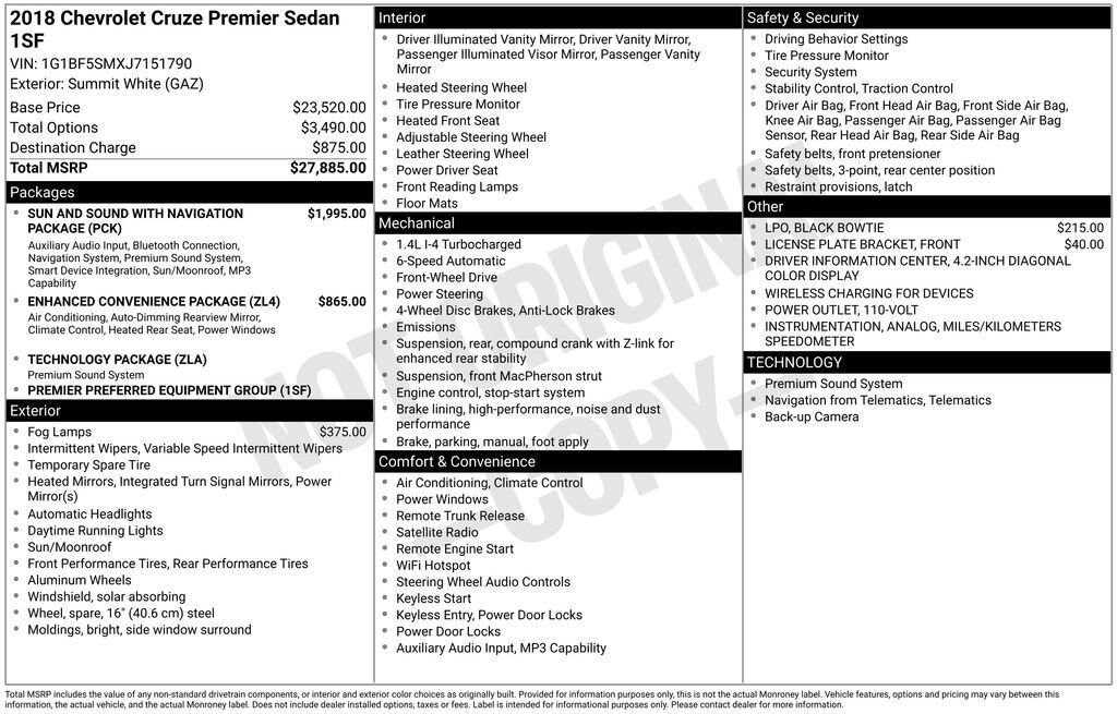 Used 2018 Chevrolet Cruze Premier Car