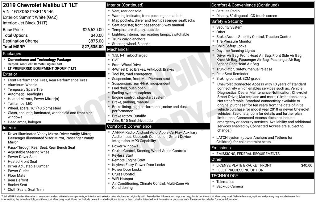 Used 2019 Chevrolet Malibu LT Car