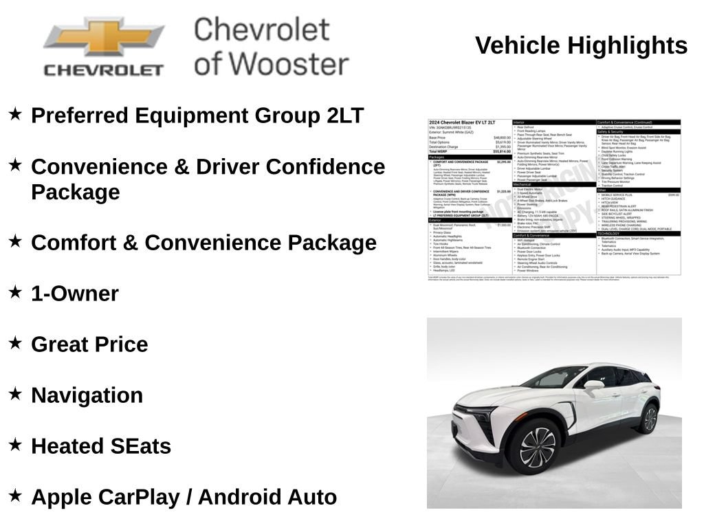 Used 2024 Chevrolet Blazer EV LT with VIN 3GNKDBRJ9RS215135 for sale in Wooster, OH