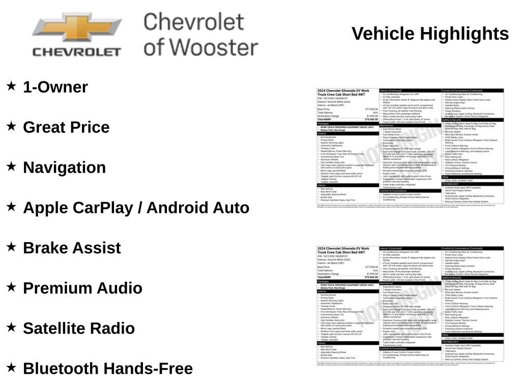 Used 2024 Chevrolet Silverado EV Work Truck with VIN 1GC10VEL1RU000101 for sale in Wooster, OH