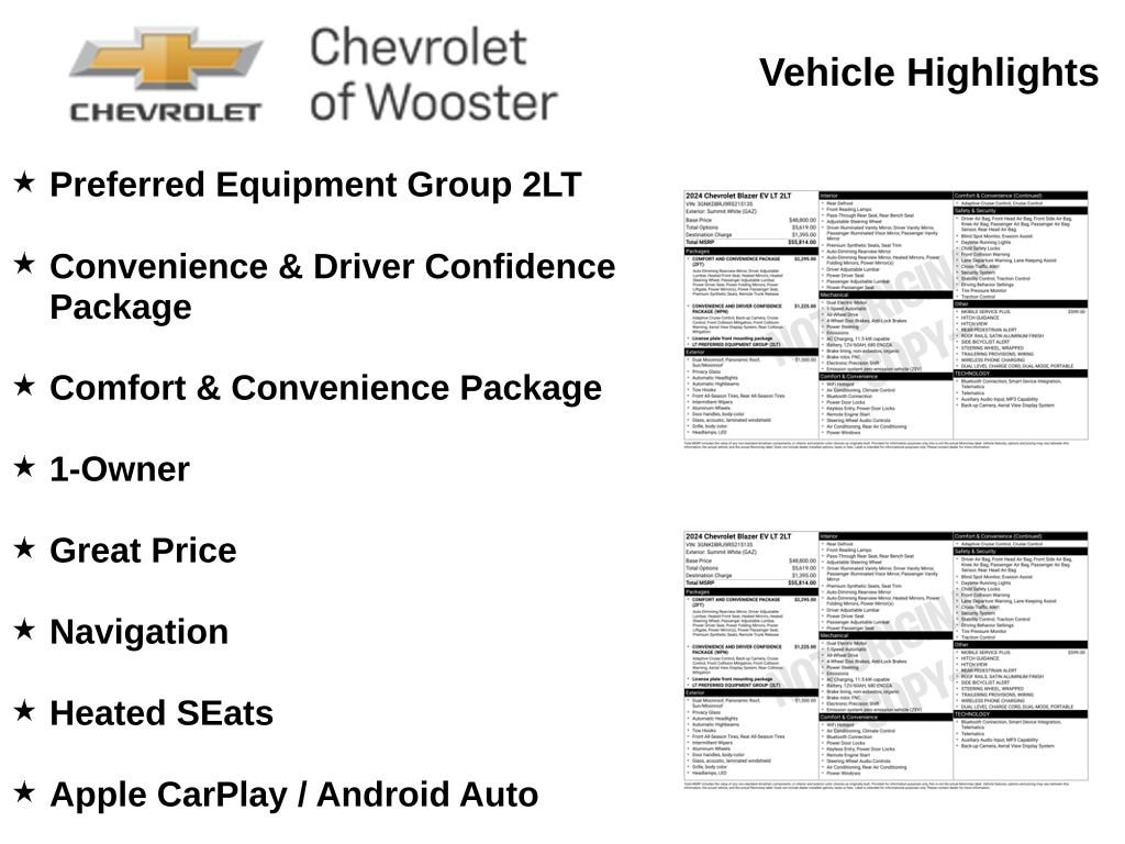 Used 2024 Chevrolet Blazer EV LT with VIN 3GNKDBRJ9RS215135 for sale in Wooster, OH