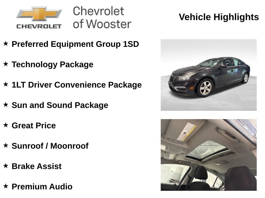 Used 2015 Chevrolet Cruze 1LT with VIN 1G1PC5SB8F7162775 for sale in Wooster, OH