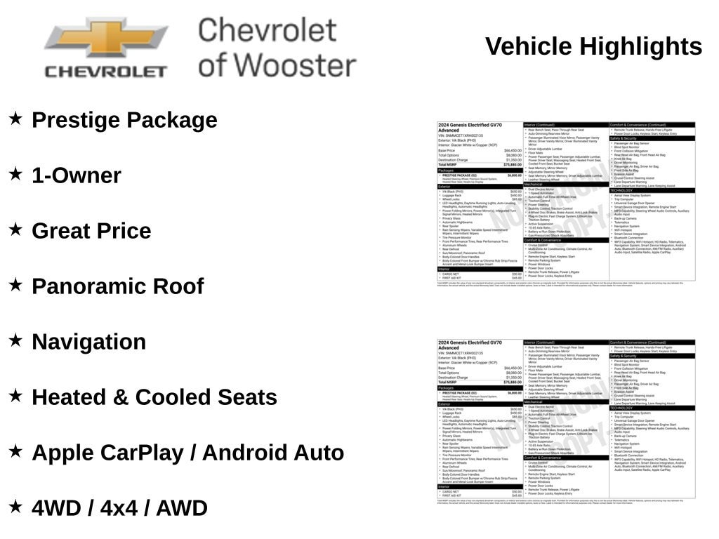 Used 2024 GENESIS GV70 Advanced with VIN 5NMMCET1XRH002135 for sale in Wooster, OH
