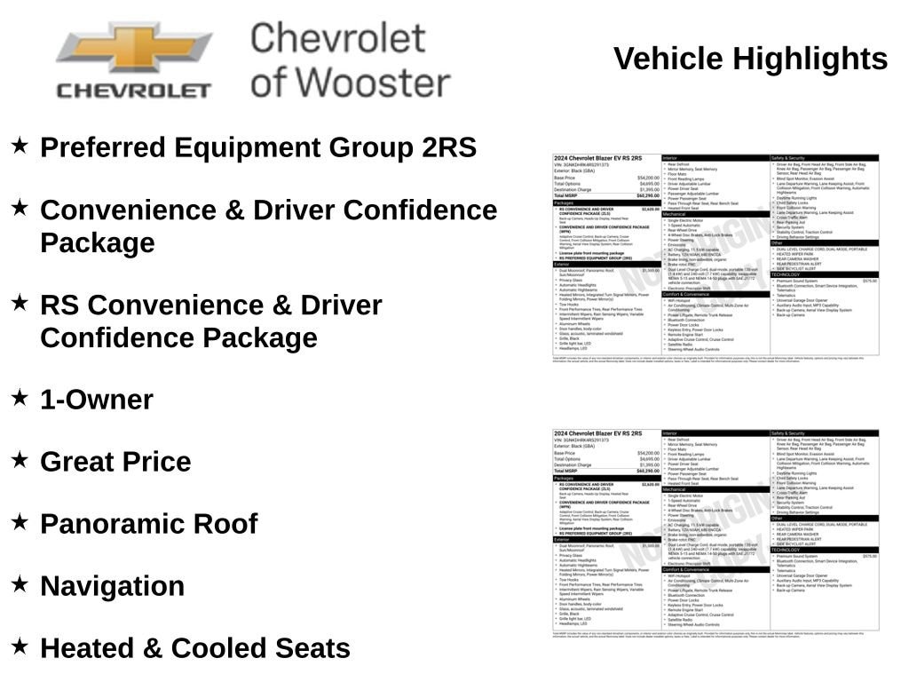 Used 2024 Chevrolet Blazer EV RS with VIN 3GNKDHRK4RS291373 for sale in Wooster, OH
