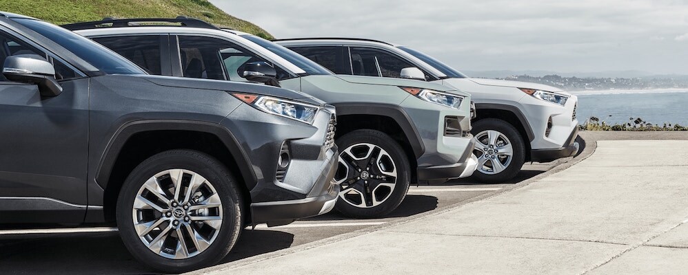 Toyota RAV4s parked in a row