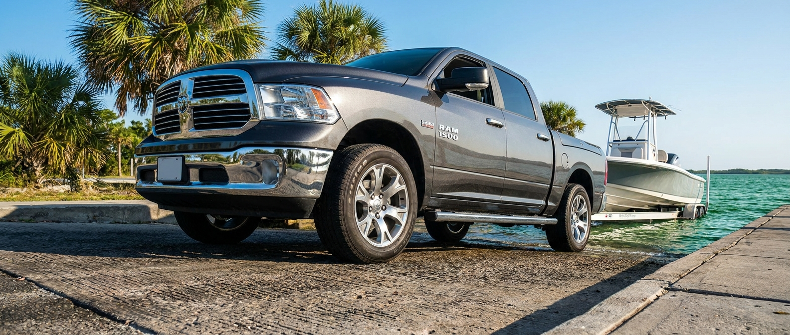 Used Ram 1500 at a Gulf Coast boat ramp near Panama City Beach, Florida