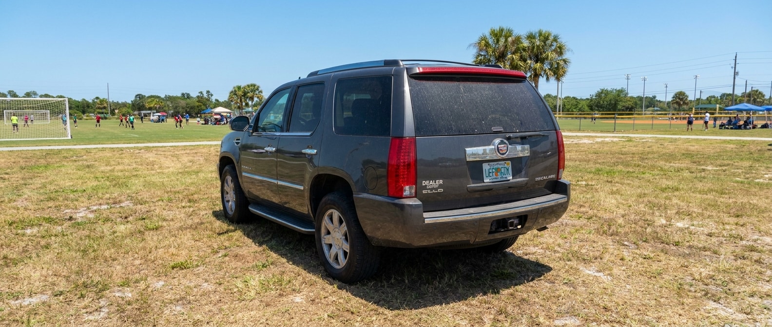 Used Cadillac Escalade parked at a Gulf Coast community sports complex event in Callaway, Florida