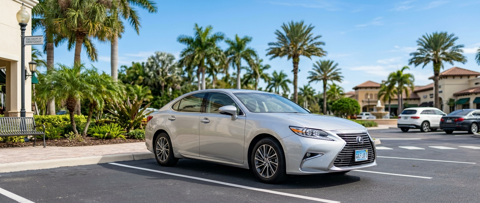 Used 2017 Lexus ES 350 silver sedan parked in a Panama City, FL parking lot on a clear day