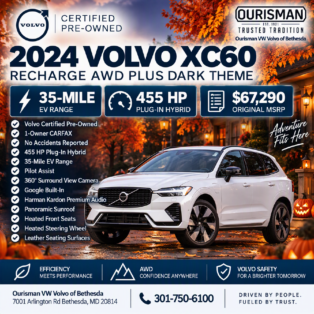 Certified 2024 Volvo XC60 Recharge Plug-In Hybrid T8 Plus Dark Theme SUV