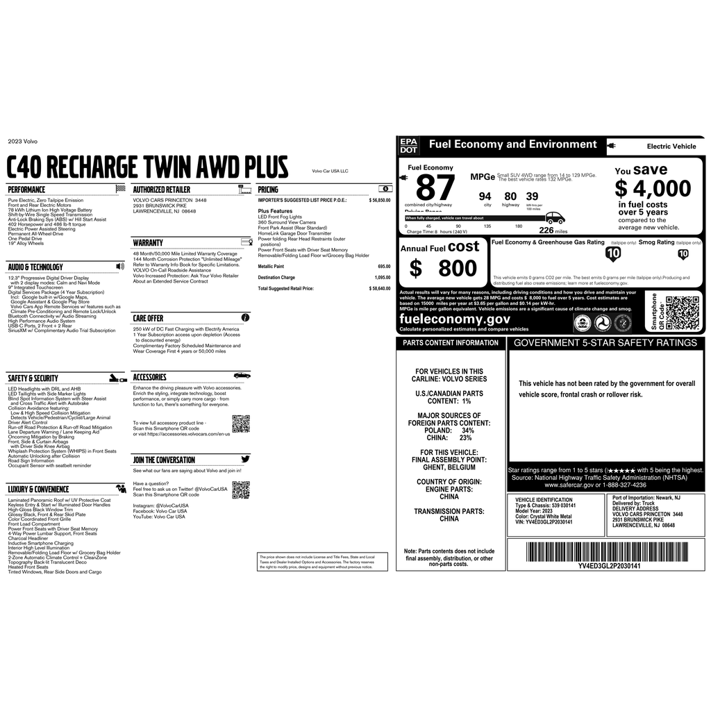Certified 2023 Volvo C40 Recharge Pure Electric Twin Plus SUV