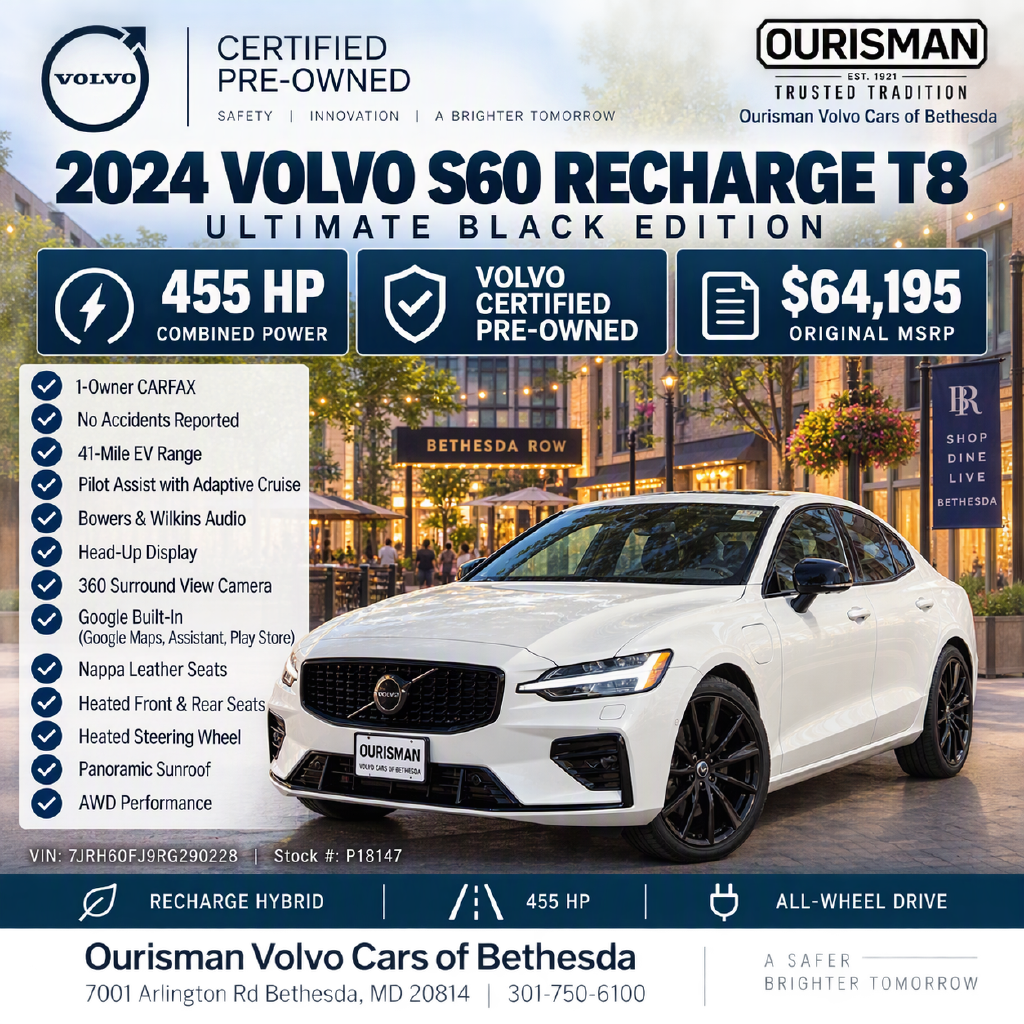 Certified 2024 Volvo S60 Recharge Plug-In Hybrid Ultimate Sedan