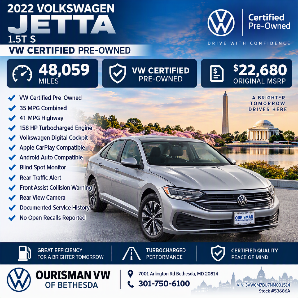 Certified 2022 Volkswagen Jetta 1.5T S Sedan