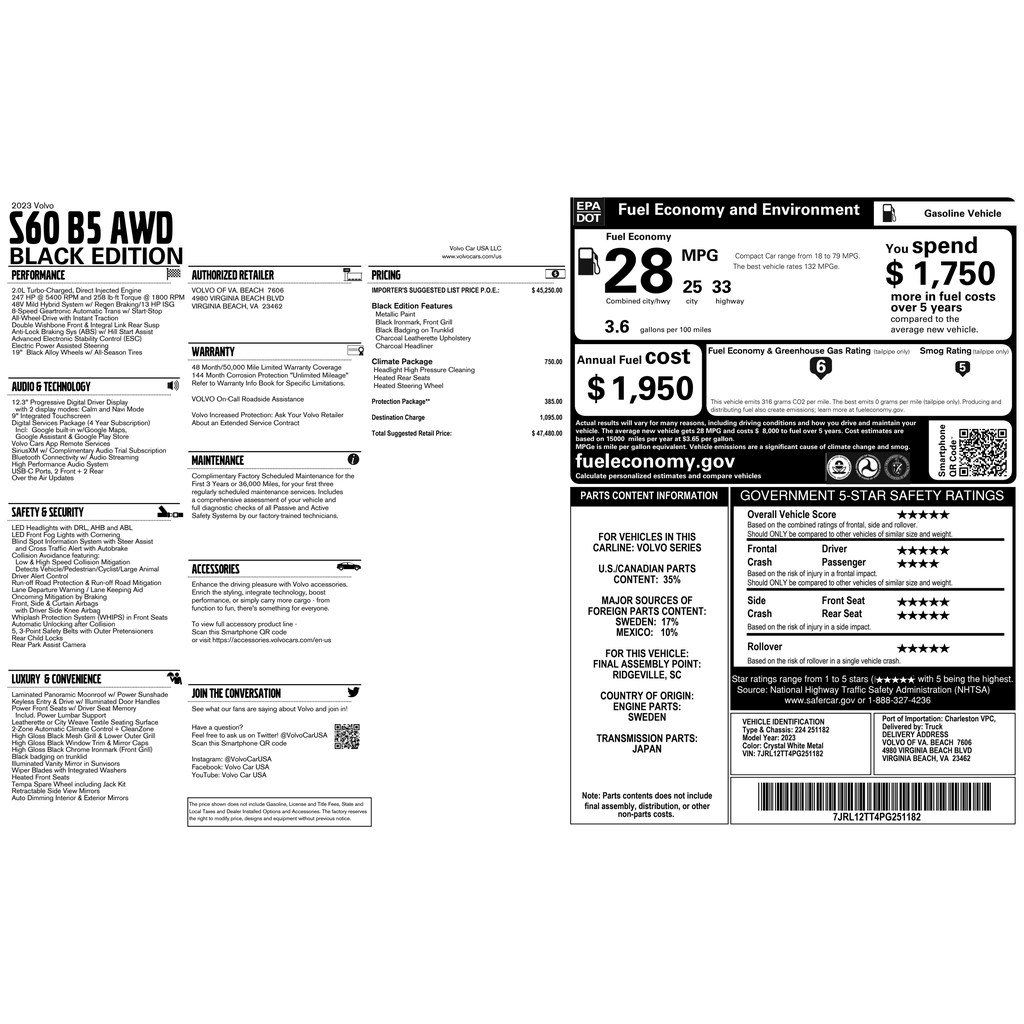 Certified 2023 Volvo S60 B5 Plus Black Edition Sedan