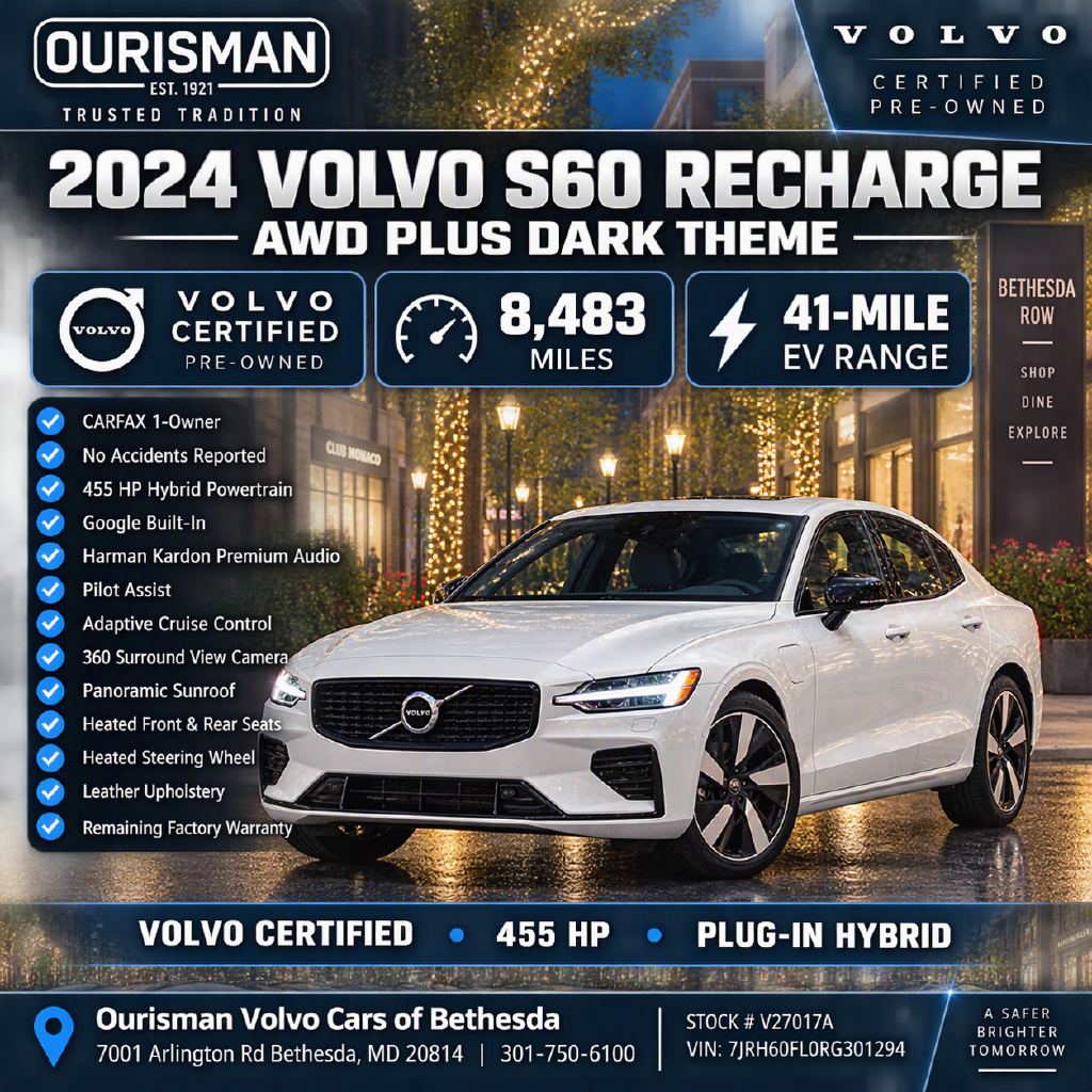 Used 2024 Volvo S60 Recharge Plug-In Hybrid T8 Plus Dark Theme Sedan