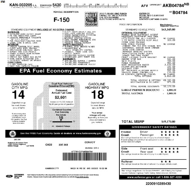 Used 2010 Ford F-150 Lariat with VIN 1FTFW1EV7AKB04784 for sale in Bay Minette, AL