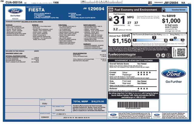 Used 2018 Ford Fiesta S with VIN 3FADP4AJ0JM129694 for sale in Bay Minette, AL
