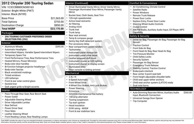 Used 2012 Chrysler 200 Touring with VIN 1C3CCBBB0CN300163 for sale in Bay Minette, AL