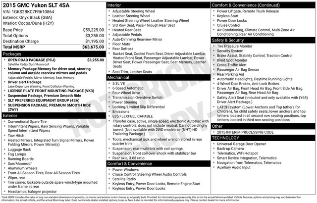 Used 2015 GMC Yukon SLT with VIN 1GKS2BKC7FR610864 for sale in Bay Minette, AL