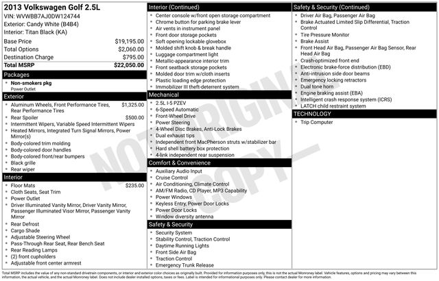 Used 2013 Volkswagen Golf Base with VIN WVWBB7AJ0DW124744 for sale in Bay Minette, AL