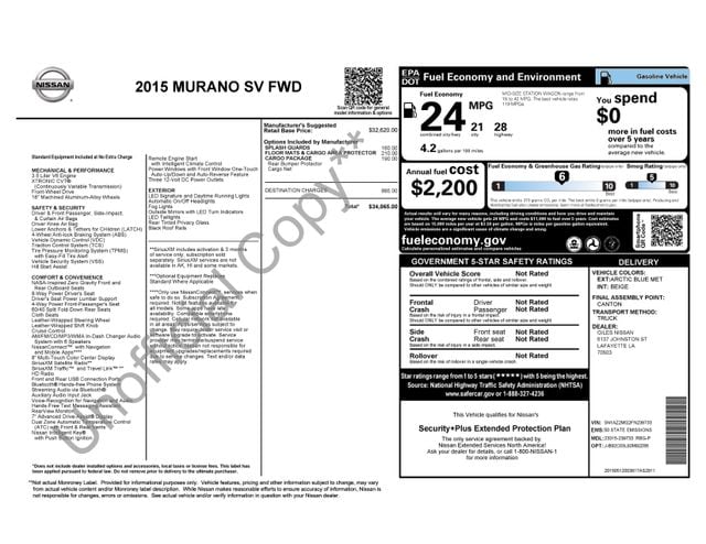 Used 2015 Nissan Murano SV with VIN 5N1AZ2MG2FN239733 for sale in Bay Minette, AL