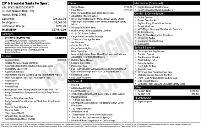 Used 2016 Hyundai Santa Fe Sport with VIN 5XYZU3LB3GG325871 for sale in Bay Minette, AL