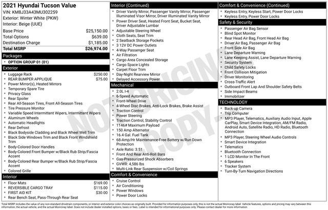 Used 2021 Hyundai Tucson Value with VIN KM8J33A43MU302259 for sale in Bay Minette, AL