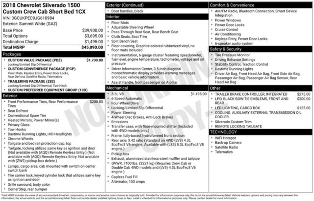 Used 2018 Chevrolet Silverado 1500 Custom Truck