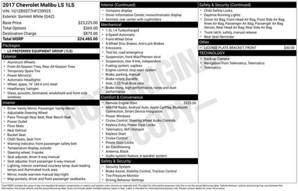 Used 2017 Chevrolet Malibu LS Car