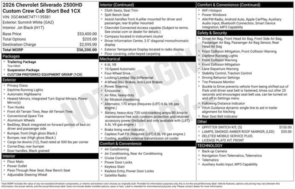 New 2026 Chevrolet Silverado 2500 HD Custom Truck